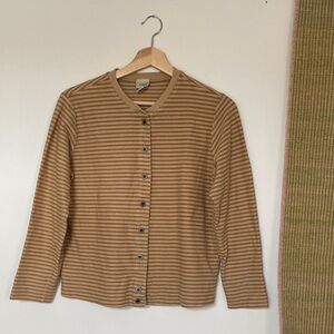L.L. Bean Beige and Tan Striped Crewneck Sweater